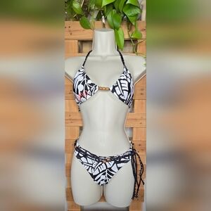 Black and White Bikini with Beaded Detail